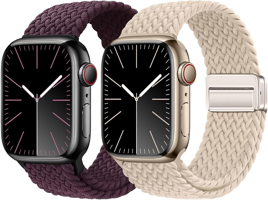 2 Pack Magnetic Bands Compatible with Apple Watch Band 49mm 46mm 45mm 44mm 42mm 41mm 40mm 38mm for Women Men,Stretchy Nylon Braided Sport Loop Wristband for iWatch Series 10 9 8 7 6 SE 5 4 3 Ultra 2 1