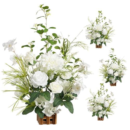 Ling's moment 17.5" Tall Free Standing Artificial Flowers Arrangements 4 pcs Fall Wedding Aisle Runner Chair Decorations Lily of The Valley Ceremony Reception Rose Floral Party Outdoor Centerpieces