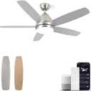 Smart Ceiling Fan with Light, Modern Nickel 52-Inch Outdoor Ceiling Fan and Remote/App, Dimmable Tri-Color LED and Reversible Motor For Indoor Bedroom/Outdoor Covered Patio