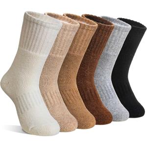 Velice Kids Merino Wool Hiking Socks Toddler Boys Girls Winter Warm Thermal Thick Cushion Crew Boot Socks 6 Pairs(Black/White/Brown,4-7 Years)