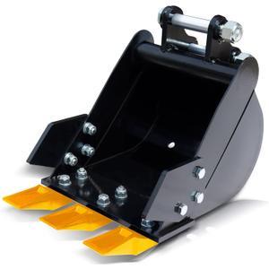 MMS 11.81in/300mm Mini Excavator Digging Bucket with Metal Teeth - 0.98"/25 mm Hole Diameter, 3.54"/90 mm Span, Mini Excavator Attachments Digging Bucket for Trenching & Digging