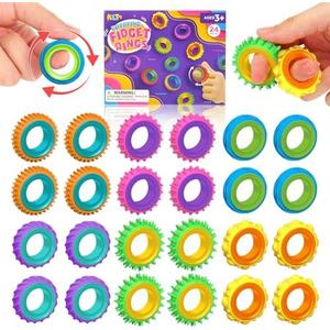 Fidget Toys Sensory Rings for Kids: 24 Pack Finger Rings - Quiet Stress Toys for Kids Autism Calming - Fun Fidgets for Classroom Prize Easter Stuffer