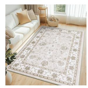 Smiry Floral Area Rug, 9x12 Feet Vintage Print Pattern, Machine Washable Non-Slip Floor Carpet, Low Pile Throw Rugs for Living Room, Bedroom, Dining Room, Laundry Indoor Home Decor, Beige