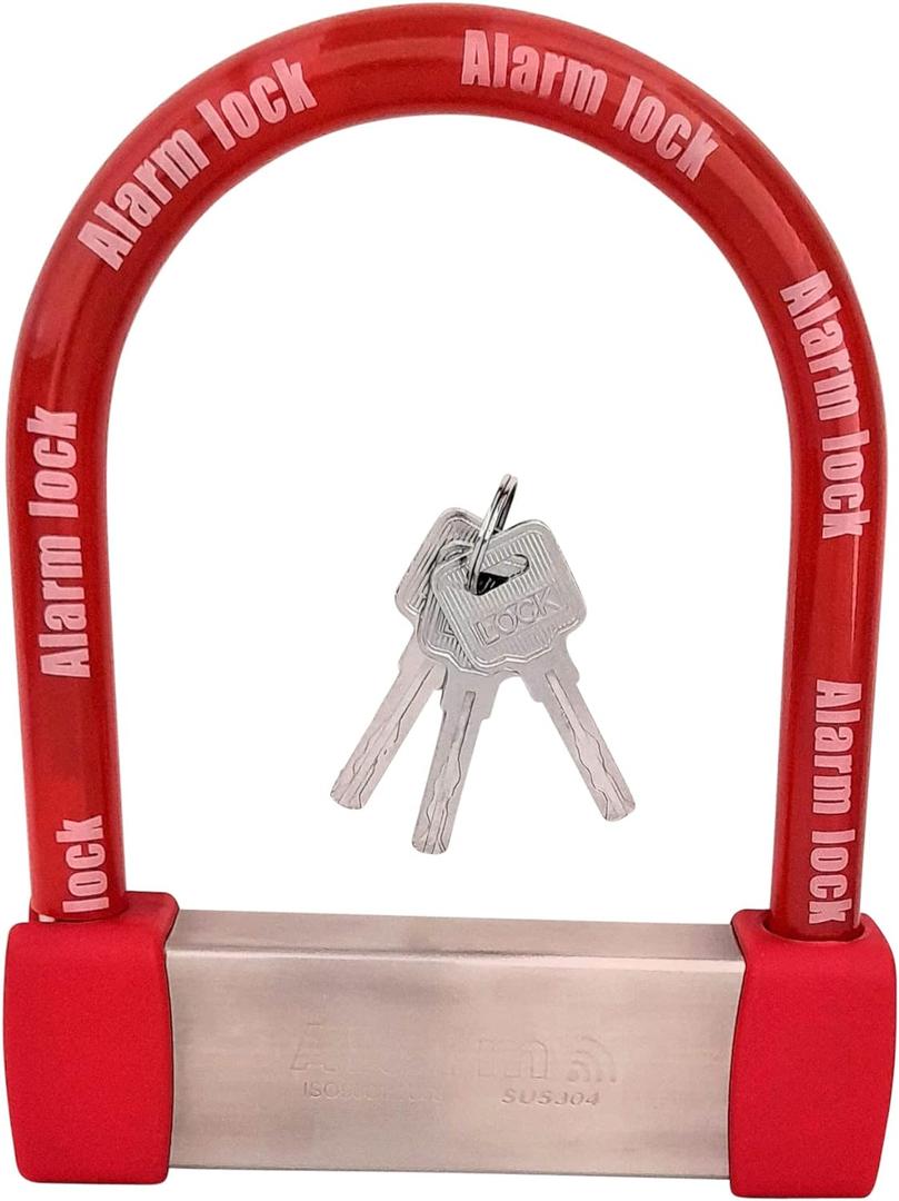 Bike Lock Heavy Duty Anti Theft Alarm Bike U Lock, High Pitched Audible Alarm, Bicycle, Fits Fat Tire E-Bikes 20"x4" Wheels Scooters Motorcycles,16mm Stainless Steel Weather Proof 3 Keys (Red)