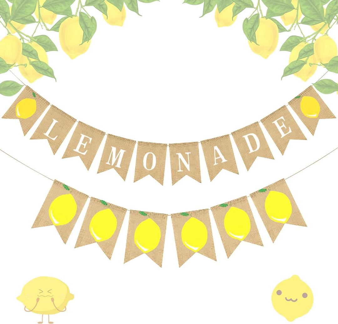 LaVenty Burlap Lemonade Banner for Lemonade Stand Decorations Lemonade Sign Lemon Party Decor Lemon Garland Summer Lemon Themed Bridal Shower