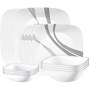 Corelle Urban Arc 16pc, Service for 4, Dinnerware Set, 8 Plates Bowls, Chip & Break Resistant, Dinner and Corelleware White