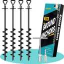 Ground Anchors Screw in, Heavy Duty Ground Trampoline Stakes High Wind Tent Stakes for Tent, Trampoline, Gazebo, Carport, Trap Anchor, Canopies, Swing Set (4x27", Black)