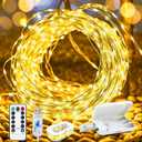 Aogist 2-Pack 50LED Fairy Lights 16ft Dual Power(USB/Battery) with Remote & Timer,8 Modes Flexible Copper Wire Waterproof String Lights for Outdoor Christmas Wedding Bedroom Party Decor,Warm White