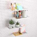 Lineshading 4 Pcs Pegboard Shelves, 10 x 4 Inch Metal Shelf Brackets Pegboard Tray Accessories Wall Organizer for Craft Room Home Garage Nursery Workbench Kitchen (White)