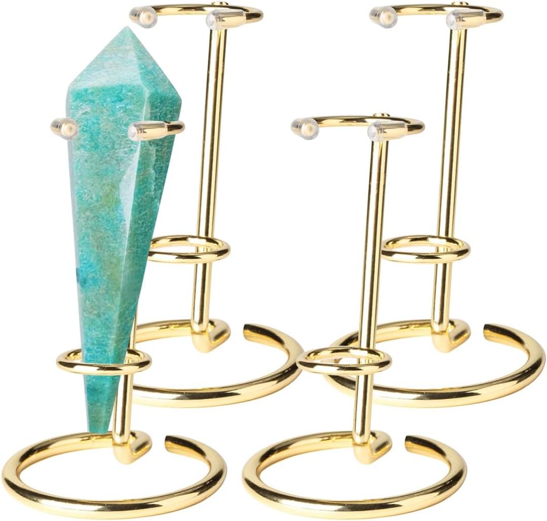 4 Pcs Crystal Wand Stand, 2.36" L X 2.36" W X 2.6" H In Mineral Display Stand, Small Iron Crystal Stands for Display (Gold, small)