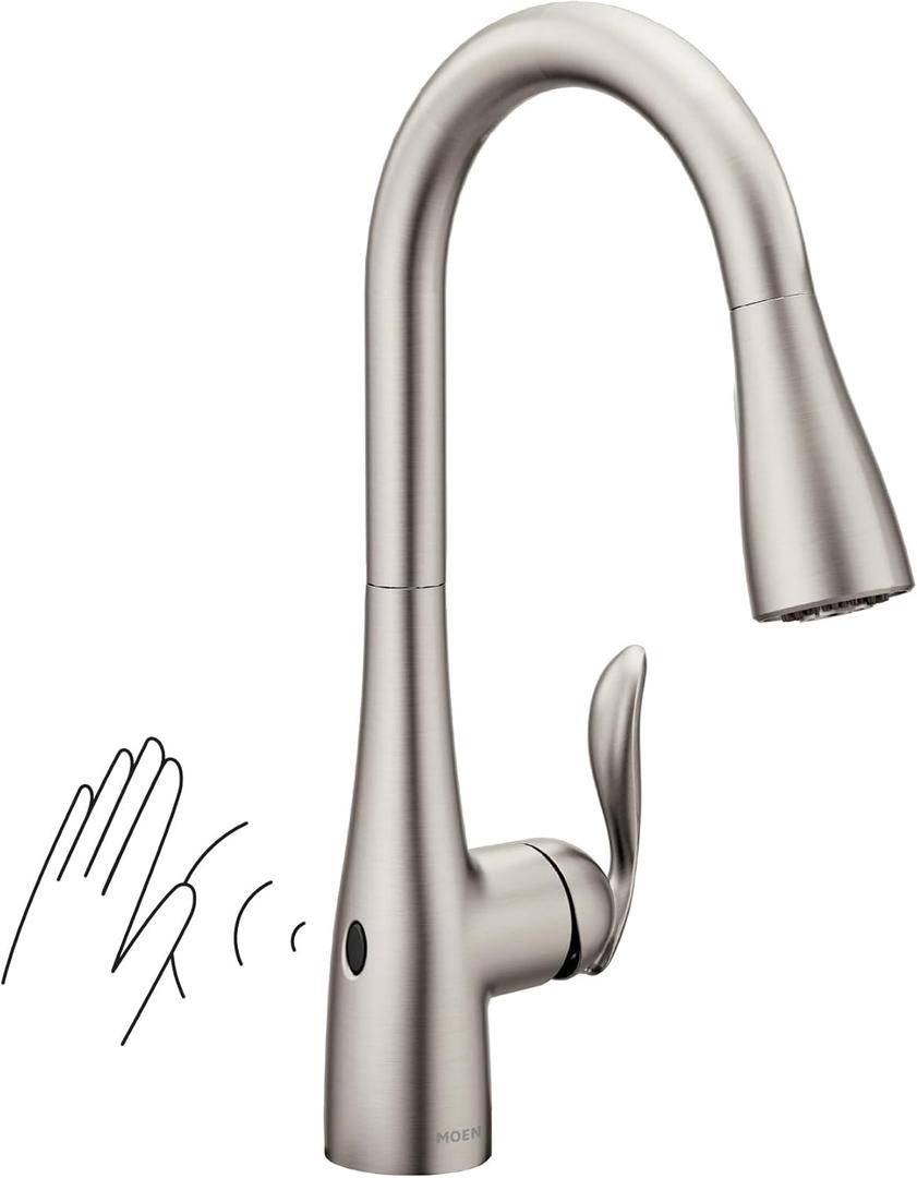 Moen Arbor Spot Resist Stainless Motionsense Wave Sensor Touchless One-Handle Single Hole Kitchen Sink Faucet, 7594EWSRS