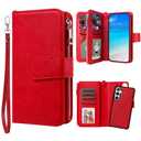 JZASES Case for Samsung S24 Plus, 2 in 1 Magnetic Detachable Shockproof Case, Flip Folio PU Leather Cover with Card Slot for Samsung Galaxy S24 Plus, Red
