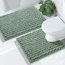 Yimobra Bathroom Rugs Sets 2 Piece - Quick Dry Extra Thick Luxury Chenille Bath Mat, Non Slip Super Absorbent for Tub Shower Sink, Machine Washable Shaggy Floor Mat, 32"x20"+24"x20" Inch, Green