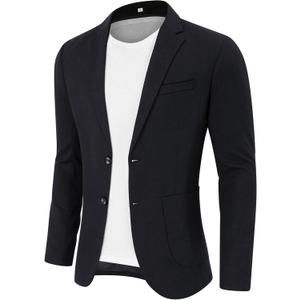 CORSKI Men's Casual Blazer Linen Sport Coat Two Button Lightweight Jackets Business Daily Suit (Black, 3XL)