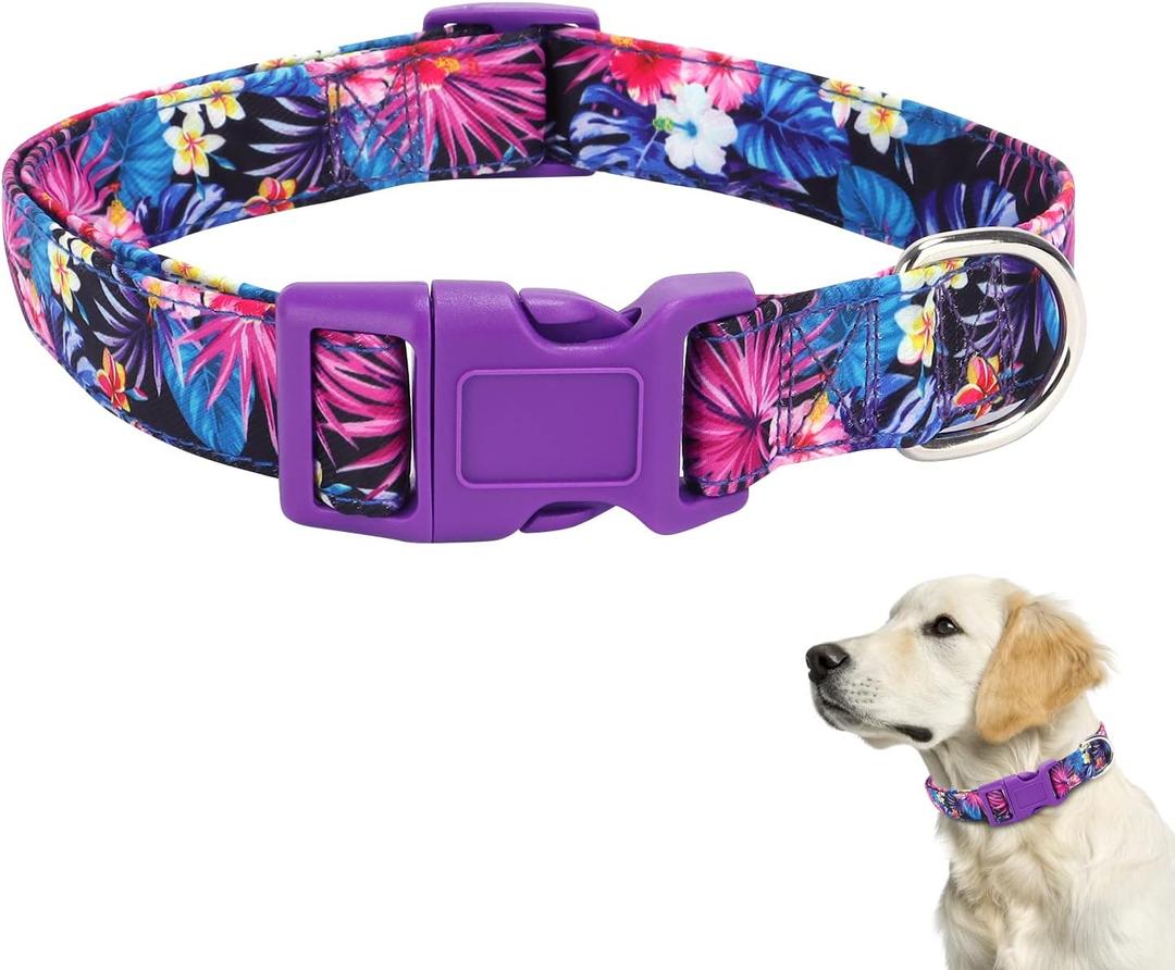 TDTOK Floral Girl Dog Collar for Small Medium Large Dogs, Adjustable Soft Cute Flower Pink Dog Collar Fancy Dog Collars for Girl Boy Dogs with Plastic Buckle