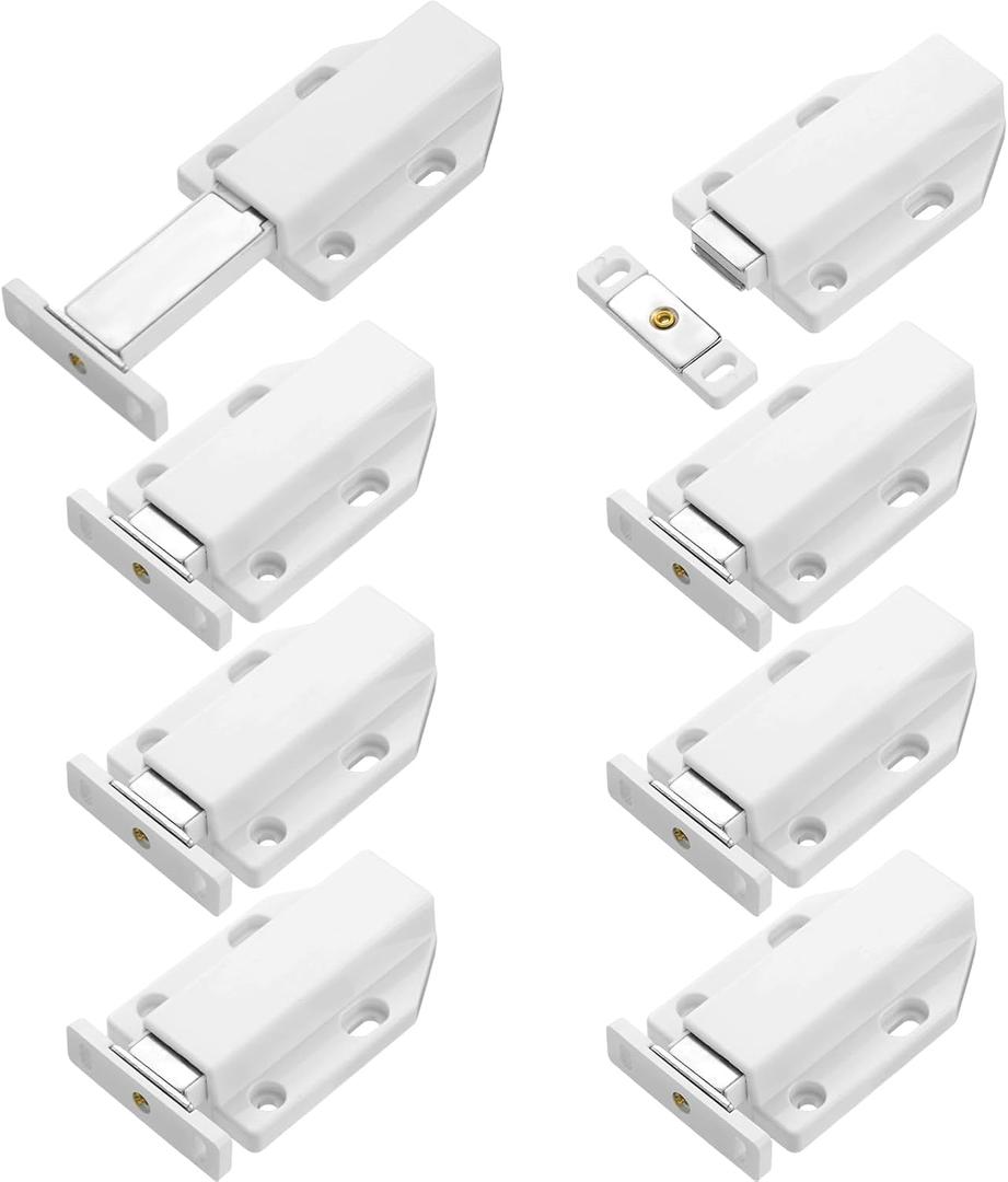 Zonon 8 Pack Magnetic Push Latch Heavy Duty Push to Open Cabinet Hardware Release Touch Latch and Catch Press Out Magnet for Large Door Cabinet Kitchen Drawer Lock (White)