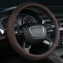 ALEMODR Brown Leather Steering Wheel Cover Universal 15 inch