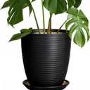 Ceramic Plant Pot - 8 Inch Ceramic Planter for Indoor Plants Glazed Round Flower Pot with Drainage Hole and Saucer Black
