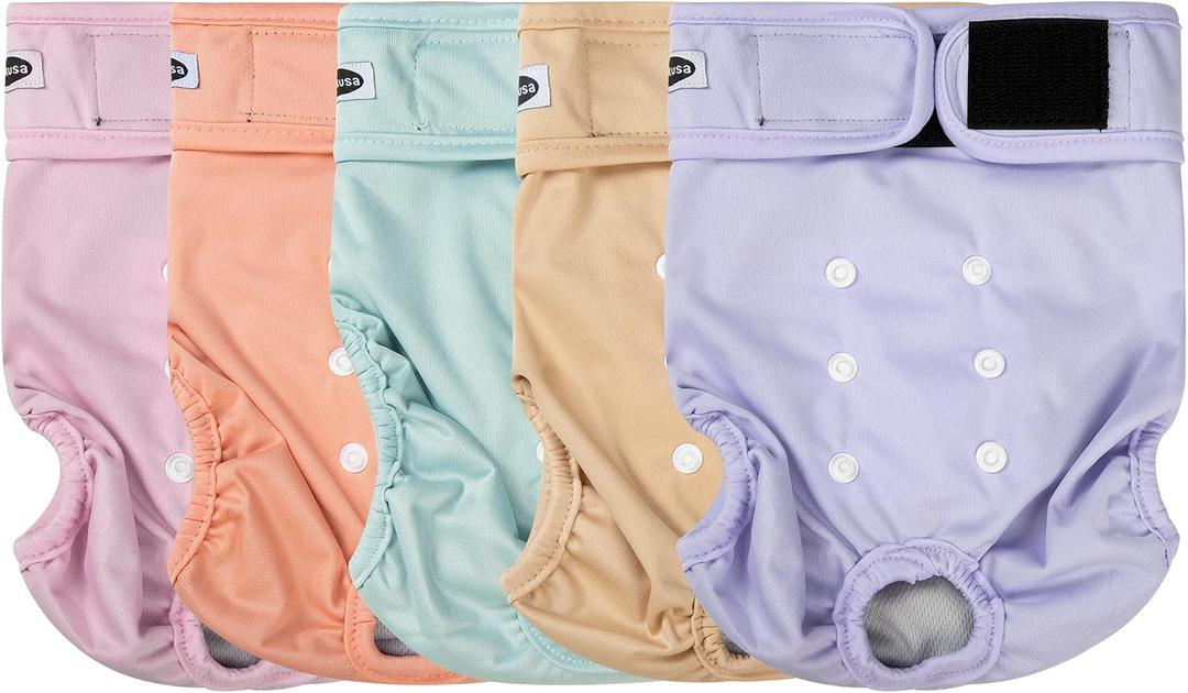 Tuiskusa Reusable Washable Dog Diapers Female, Highly Absorbent Doggie Diapers, Size Adjustable Puppy Diapers for Dog Period Panties(Solid Color 5 Pack, Medium)