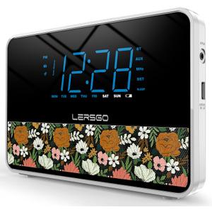 Alarm Clock Radio Bluetooth V5.2 Speaker with HD Sound and Bass,Blue Display with auto Dimmer,Snooze,Sleep Timer,Adjustable Volume,5V1A USB Charging Port