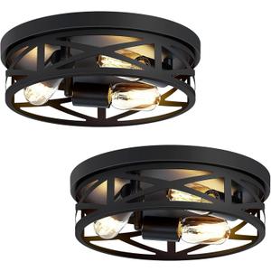 2 Pack Flush Mount Ceiling Light Fixture,3-Light Hallway Light Fixtures Ceiling,Black Ceiling Light Fixture,13 inch Light Fixture Ceiling Mount for Kitchen Entryway Hall,E26 Base
