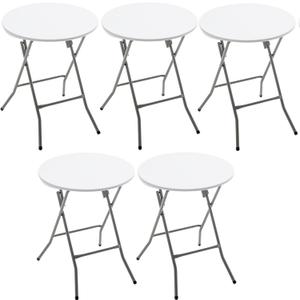 BTEXPERT Set of 5, White 24" Round Plastic Folding Table Commercial Portable for Picnic Party Camping Banquet Card Dining Wedding Event Home Kitchen Indoor Outdoor, 30" Height