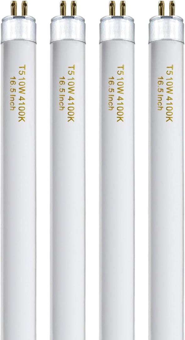 T5 10 Watt F10T5/CW Light Bulb 16" Under Cabinet Lights Cool White, T5 10W Bulb Compatible with Jasco, Philips, Sylvania Lighting Fixture, 900lm G5 Base, 4Pack