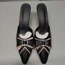 Women's Black Heels, Elegant Bow Pointed-Toe Heels, Sexy Vintage Studded Kitten Heels, Dress Party Wedding Work Backless Mule Pumps Size 41