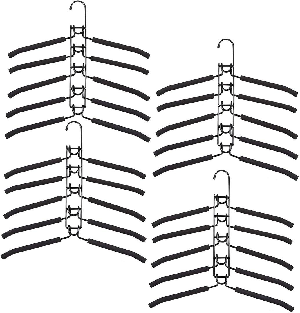 Clothes Hangers Space Saving: 4 Pack 5 in 1 Multi Layer Metal Hanger Racks Non-Slip Foam Padded Heavy Duty Thick Magic Hanger Closet Organizers and Storage for Coat Sweater Suit T-Shirt.