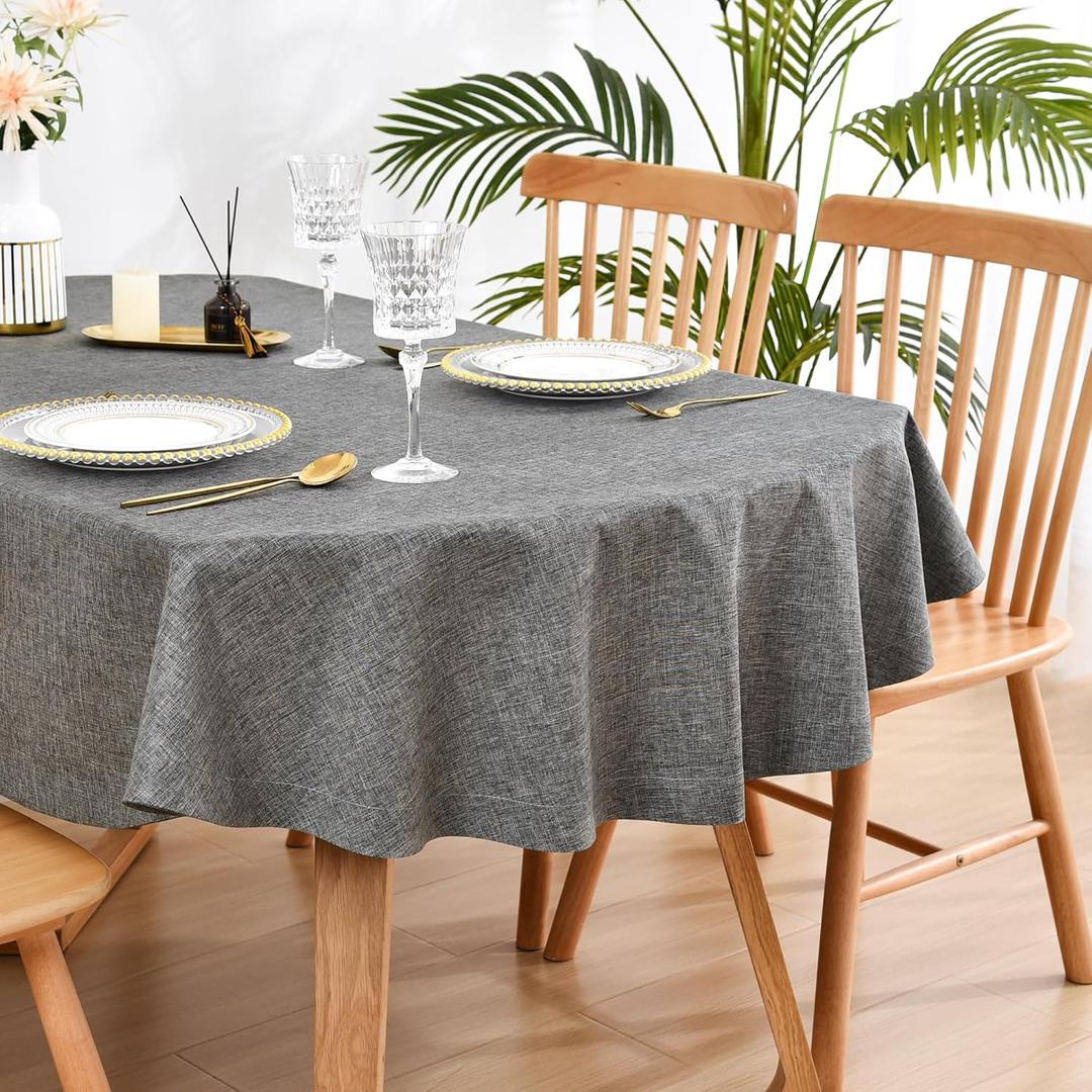 Wolkemer Faux Linen Oval Tablecloth Heavy Duty Wrinkle Resistant Fabric Table Cloths 60 x 102 Inch Charcoal Farmhouse Rustic Table Cover for Kitchen Dining Indoor Outdoor Tabletop Decoration