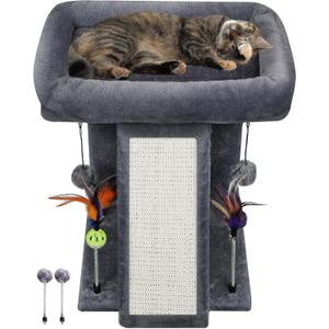 TWDEPART Cat Tree Tower with Cat Scratching Post for Indoor Cats, Activity Centre Climbing Tree with Scratching Board and Playful Toy Balls, Grey