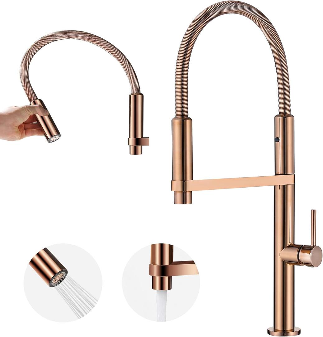 Magnetic Docking Kitchen Faucet with Pull Down Sprayer, Dual-Function Spray and 360 Degree Swivel, Commercial Spring Kitchen Faucet, Rose Gold