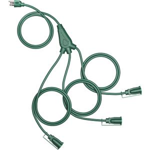 DEWENWILS Christmas Outdoor Extension Cord 1 to 3 Splitter, Total 12FT, 13A 125V 1625W 16/3C SJTW Extension Cord Outdoor, Heavy Duty Extension Cord for Holiday Decorations, Outdoor Light, ETL (Green)