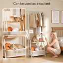 Coat Rack Freestanding with Wheels, 3-Tier Storage Garment Rack with Storage Basket, Rolling Organizer for Coats, Hats, Bags & Clothes, Coat Hanger Stand for Entryway Bedroom (H 66.9" x W 24)