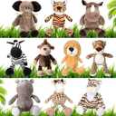 HyDren 10 Pcs Safari Stuffed Animals Plush Jungle Animal Toys for Girls Boys, Elephant Giraffe Lion Tiger Monkey Rhinoceros Zebra White Tiger Leopard Hippo for School Achievement Award