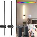31.5 inch Battery Operated Wall Sconce Set Of 2, 10000mAh Rechargeable Wall Light With Remote Control, RGB Dimmable Wireless Sconces Wall Decor For Bedroom Living room Hallway, 360Rotate, Black