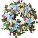 24 Inch Summer Wreaths for Front Door, Summer Wreath,Blue Hydrangea Wreath,Large Spring Summer Door Wreaths for Front Door Outside All Season Home Decor (Blue)