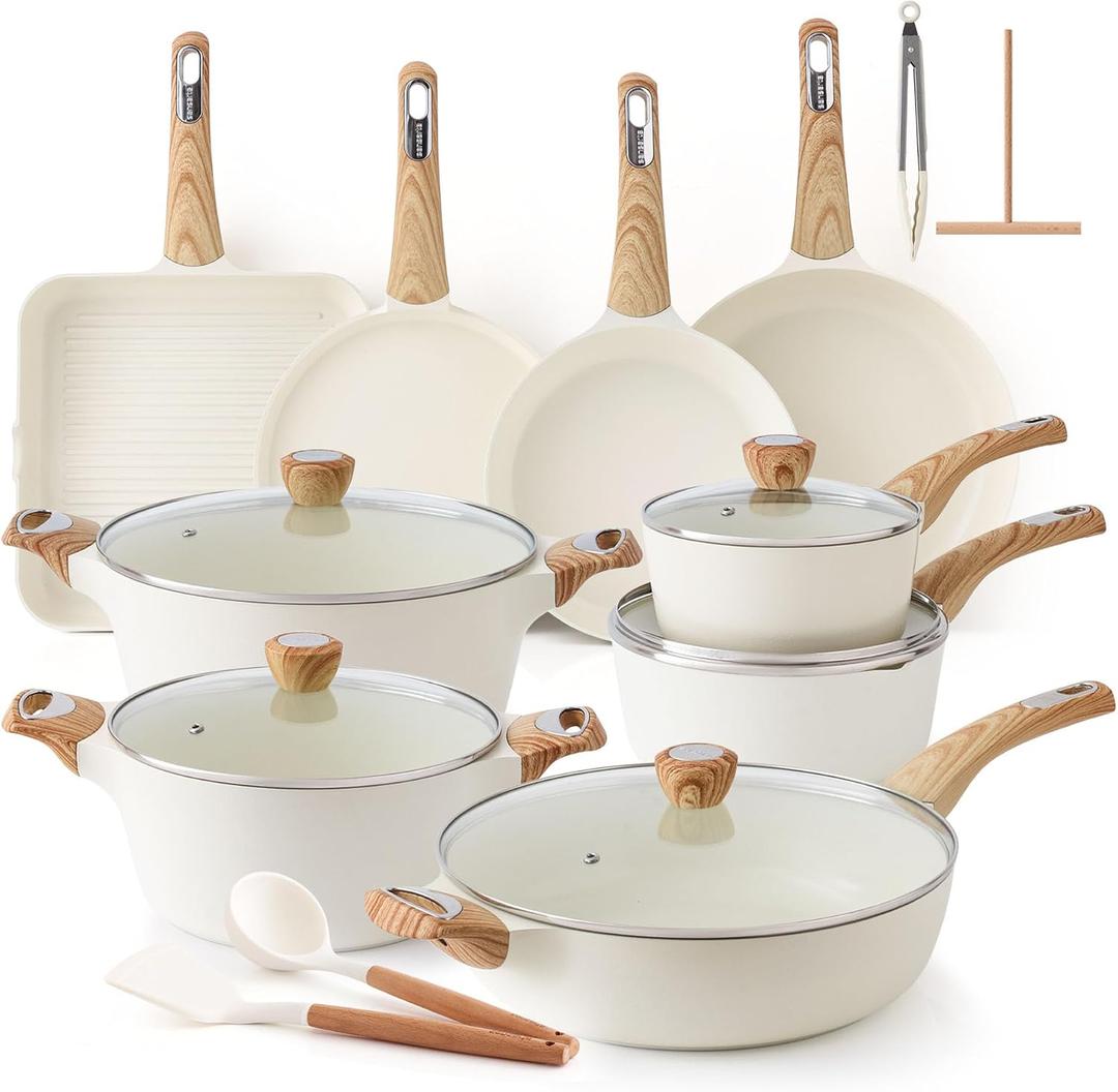 SENSARTE Ceramic Cookware Sets, Pots and Pans Set Non stick, Non toxic Healthy Induction Cookware, 26 Pcs Nonstick Kitchen Cooking Set, w/Frying Pans Set, Saucepans Set, 26 Piece
