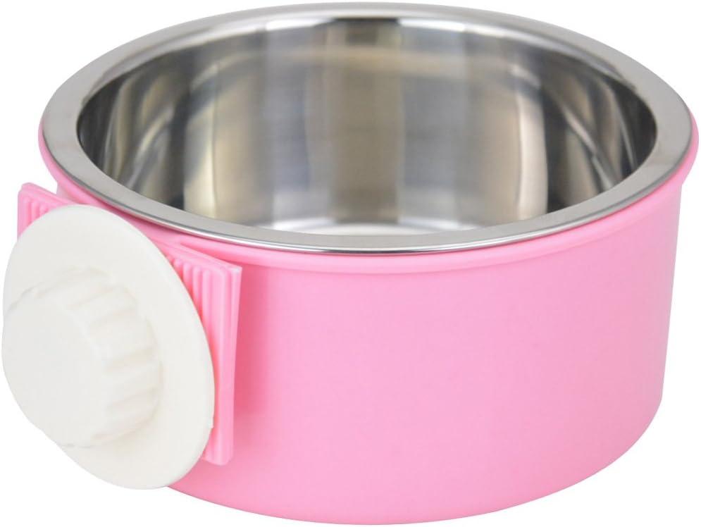 Crate Dog Bowl Removable Stainless Steel Water Food Feeder Bowls Cage Coop Cup for Cat Puppy Bird Pets (Small, Pink)