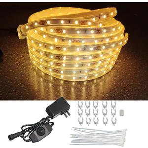 32.8FT Waterproof LED Rope Lights Warm White, Dimmable LED Strip, 12V Flat Outdoor String Light, Flexible Rope Lighting for Indoor Bedroom Deck Patio Christmas Camping