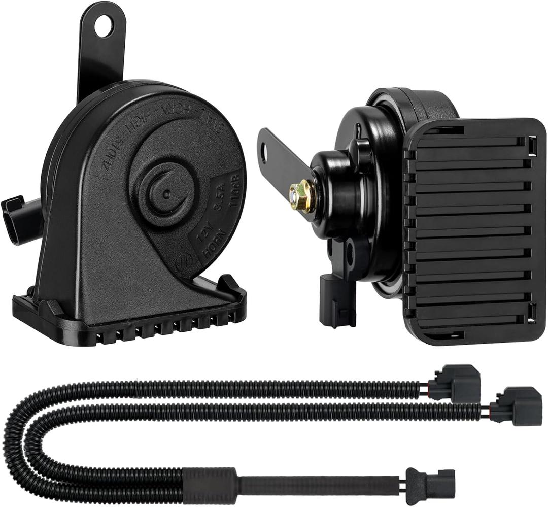 Car Horn Compatible with Ford/GMC/Chevrolet/Ram/Tesla 12V 130dB Loud Dual-Tone Snail Horns for Ford with 1 to 2 Plug Wiring Harness