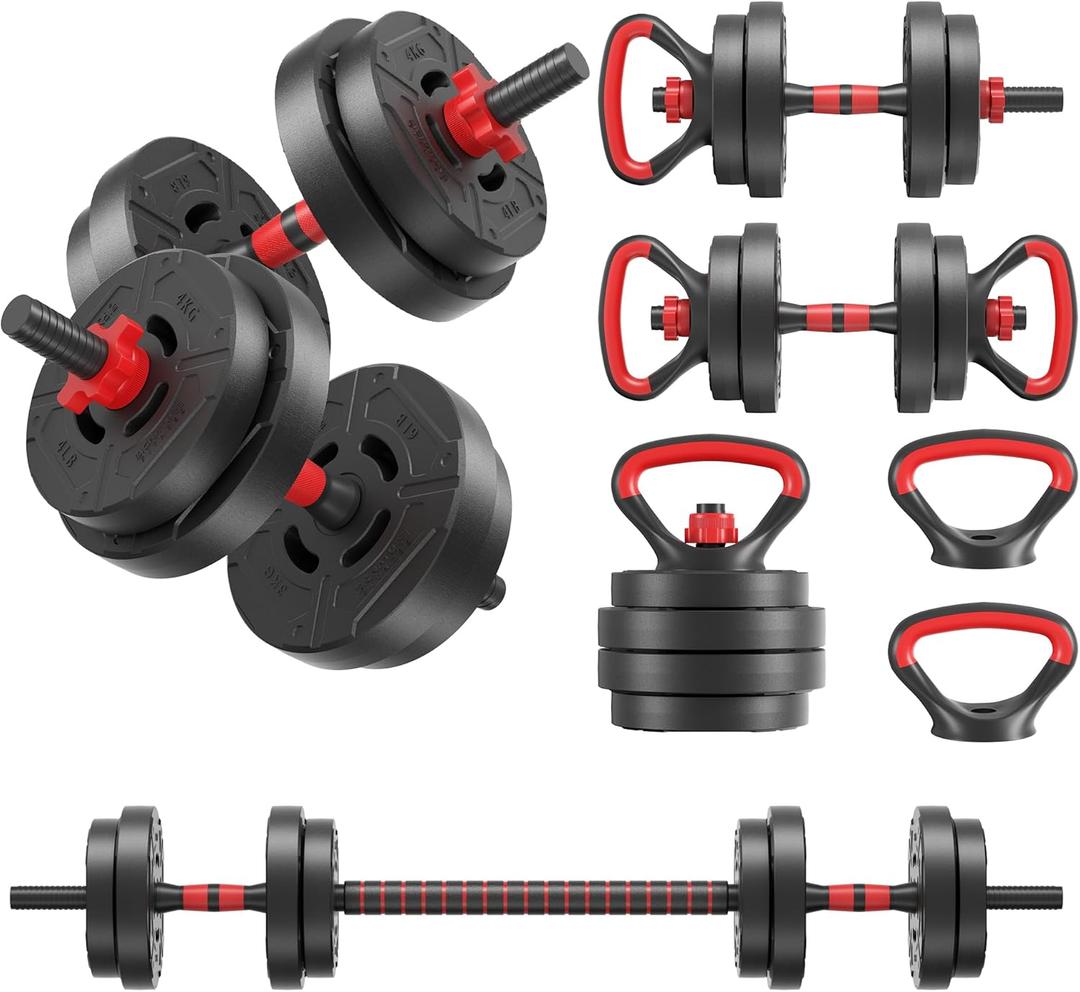 Fitvids Multi-Functional Changeable Dumbbell and Barbell Kettlebell Set with Adjustable Weights, 40LBS, 4 in 1