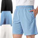 Liloak Men's Athletic Shorts with Pockets,Sweat Shorts for Men Pack,7 Inch Cotton Knit Shorts Men Multipack Casual Fit Summer (Medium, Waffle-grey/White/Lightblue)