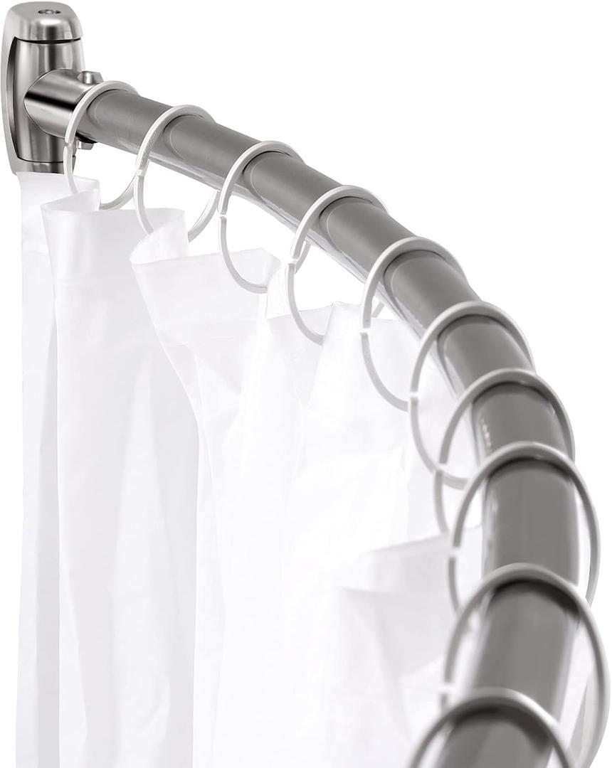 Chrsouly Adjustable Curved Shower Rod, 42-72 inches Extra Wide Shower Curtain Rod, Rust proof, Premium Stainless Steel, Curved Shower Curtain Rod for Bathroom, Need to Drill, Silver