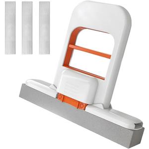 Mini Foldable Desktop Mop, Mini Mop for Small Spaces, Portable Cleaning Sponge Mop for Bathroom, Kitchen, Countertops, Glass, Tile - Wet/Dry Use with One-Hand Squeeze Handle & Replaceable Head (White)