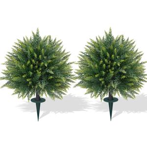 Artificial Cedar Topiary Trees with Ground Spike, 2 Pieces Fake Pine Shrubs Bushes, UV Resistant Faux Evergreen Cypress Tree Plants for Indoor Outdoor Planters Front Porch