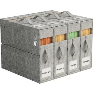 4 Pack Sheet Storage Box (King & Queen Size) with handle, Foldable Sheet Set Organizer for Closet, Sheet Organizer for Blanket, Coverlet and Towel, Grey