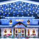 99ft Blue and White Christmas Lights, 1216 LED Icicle Lights for Outside House Clear Wire Twinkle Light with 8 Modes Timer Waterproof for Window Party Tree Holiday Patio Yard Home Decor