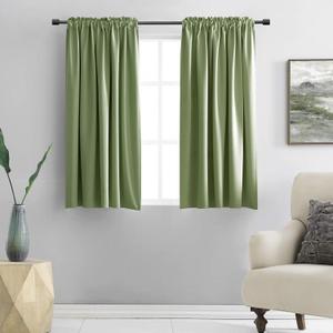 DONREN Sage Green 45 Inch Length Short Curtains for Boy's Room - Bedroom Blackout Thermal Insulated Curtain Panels with Rod Pocket (42 by 45 Inch, 2 Panels)
