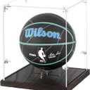 Mini Basketball Display Case with Solid Wood Base, 8-Inch Mini Basketball Display Case for Autographed Mini Basketballs, Memorabilia Display - Sports Collectible Storage for Mini Basketball Collectors